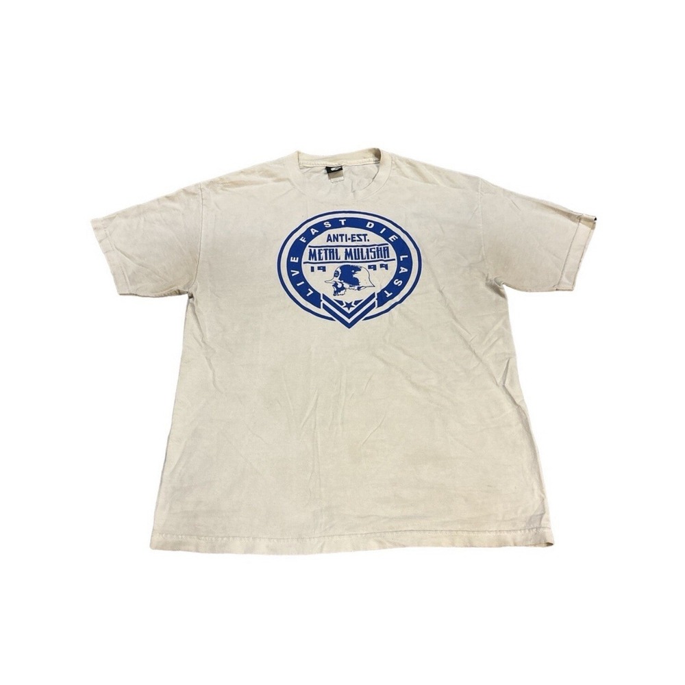 Metal Mulisha Mens Live Fast Die Last Graphic T-Shirt Off White Blue Skull Logo